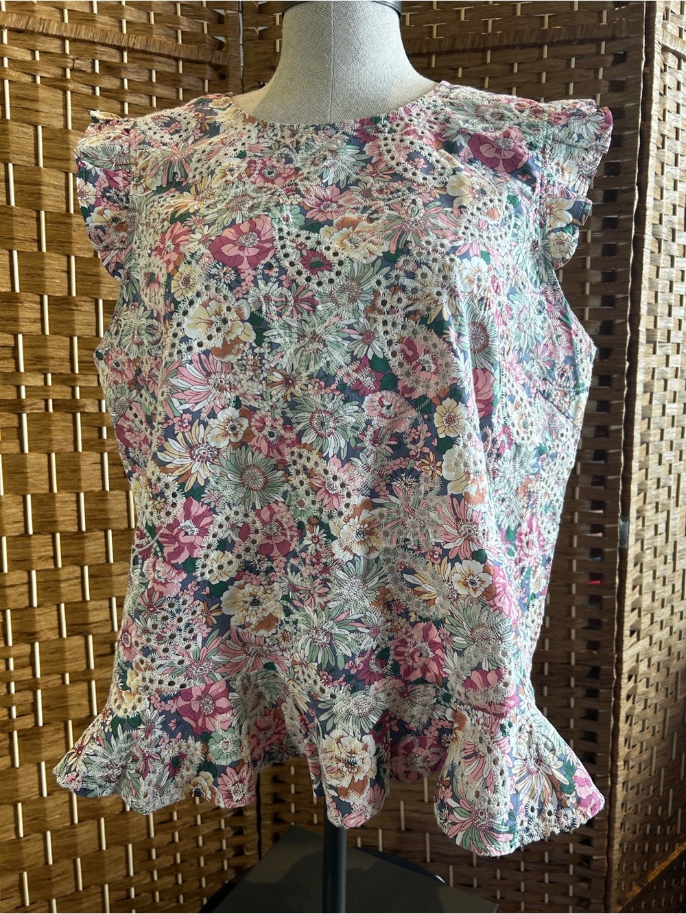 Solitaire Floral Eyelet Lace Peplum Blouse Size Large Cottagecore Boho Top